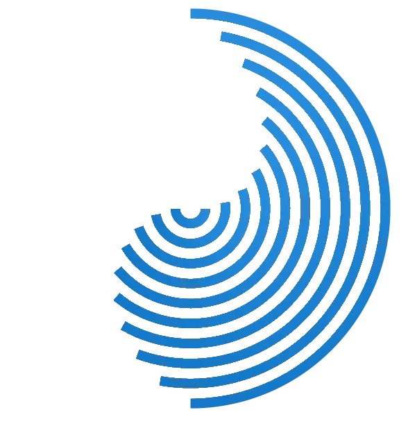 Blue logo that resembles a fingerprint